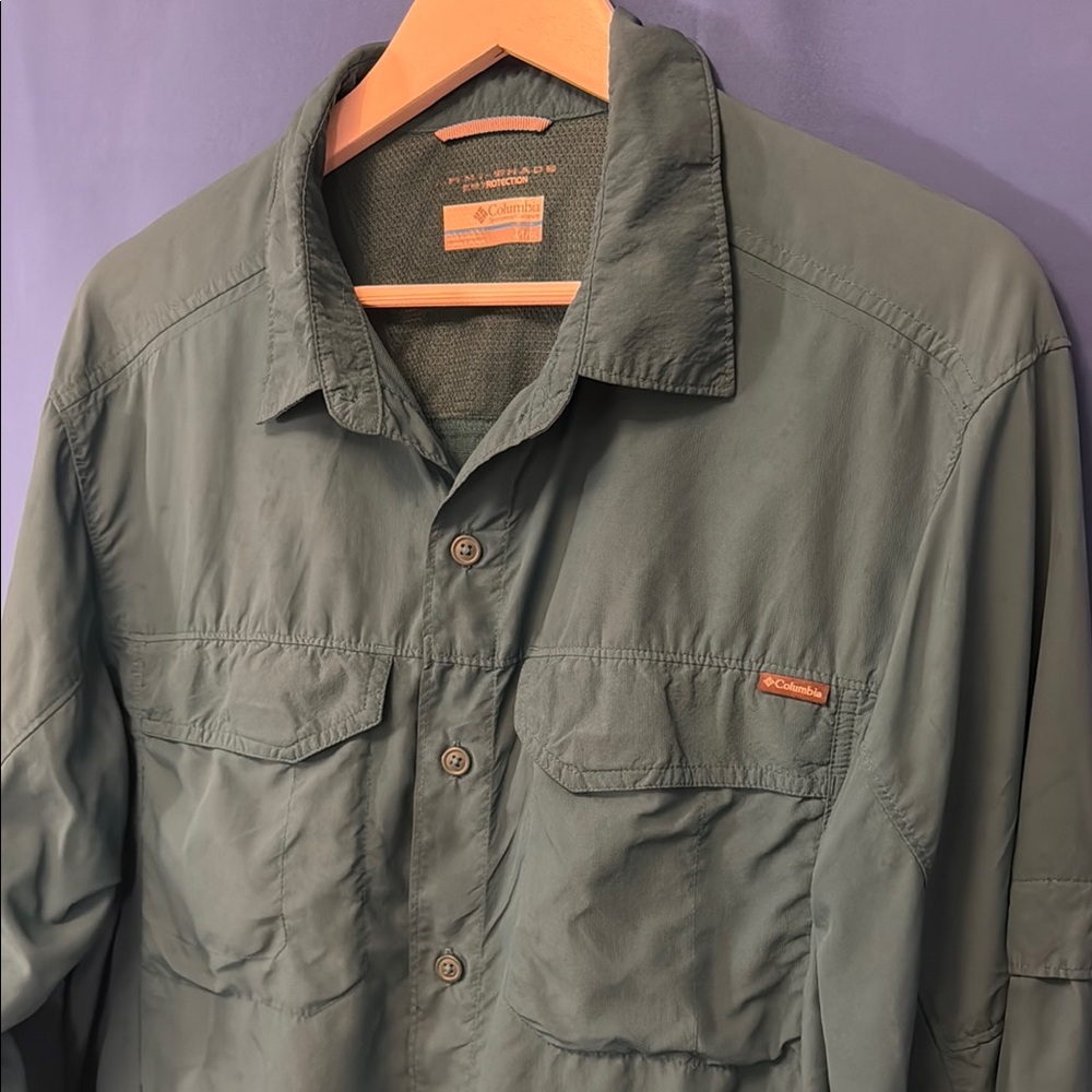 Columbia Teal Turquoise Cyan Blue Green Sun SPF Shirt Jacket